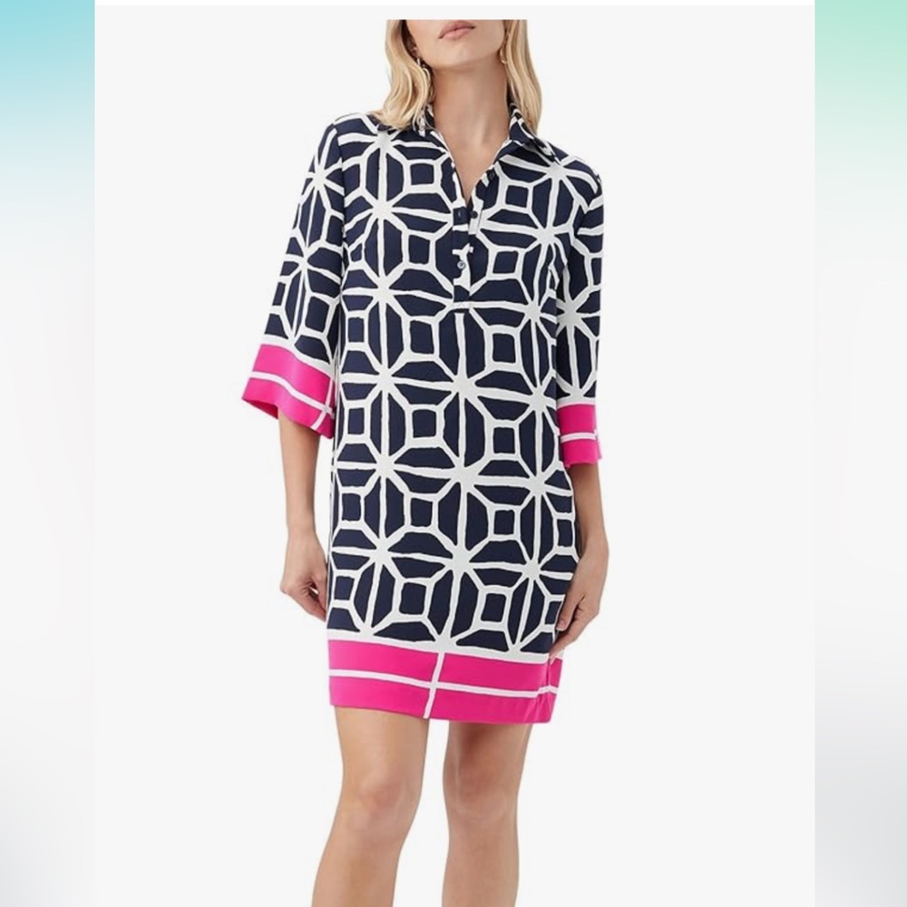 Trina Turk Argina Dress. Navy, white and pink. Size xl. NWT
